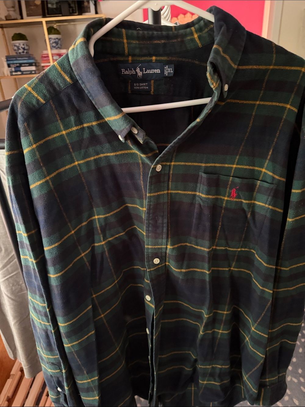 Ralph Lauren Navy, Green & Yellow Plaid Button-Down Shirt